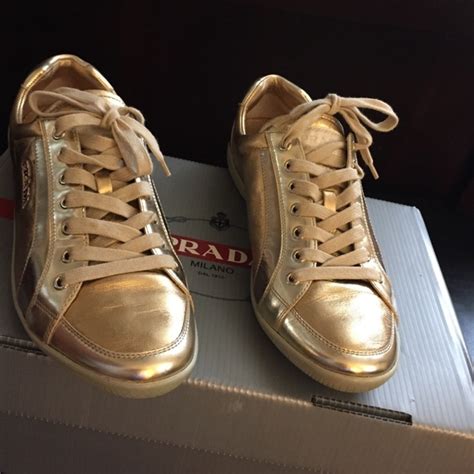 gold and blue prada shoes|prada gold low top shoes.